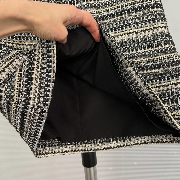 NWT Loft Black White Gold Metallic Stripes‎ A-Line Tweed Lined Mini Skirt Sz 6 - Picture 5 of 10